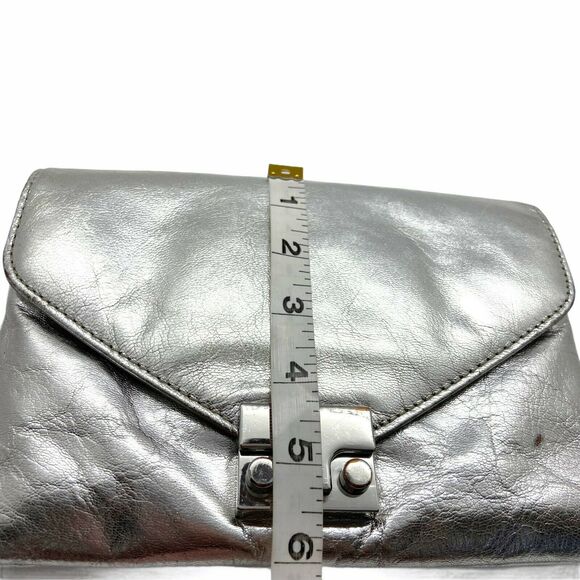 Loeffler Randall Silver Leather Lightweight Envelope Lock Clutch Purse Bag 6"X8" - Picture 10 of 16